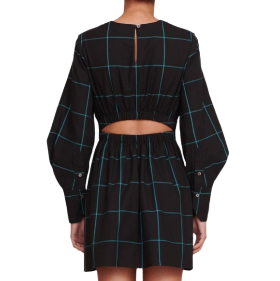 Staud Crosshill Check Cotton  Back Cutout Minidress - Picture 3 of 14